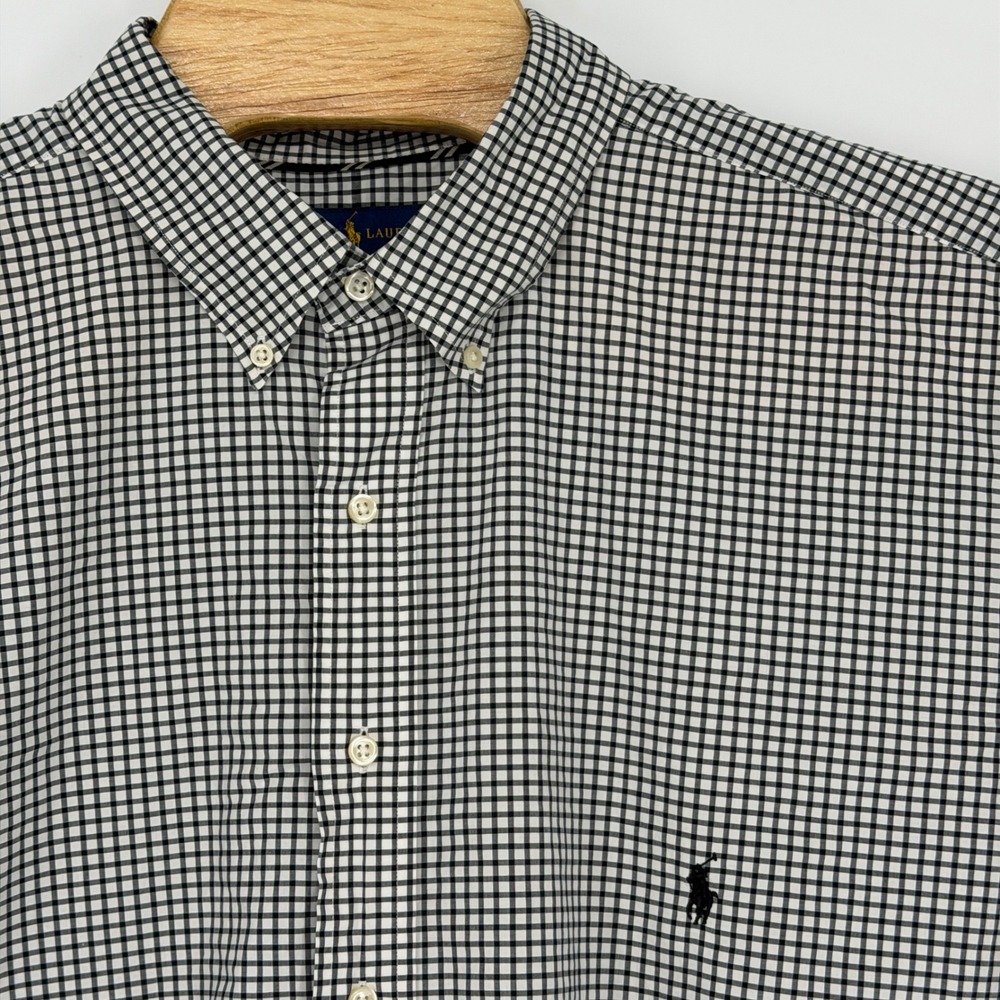 Ralph Lauren Button Down Men 3XLT Black White Gingham Cotton Stretch Shirt Pony